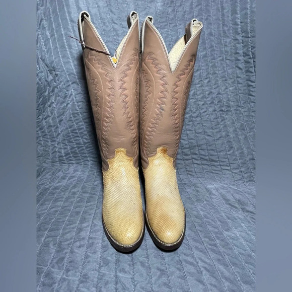 Justin Vintage Genuine Snakeskin Two-Tone Leather Cowboy Boots size 5.5B NWT - Picture 15 of 15